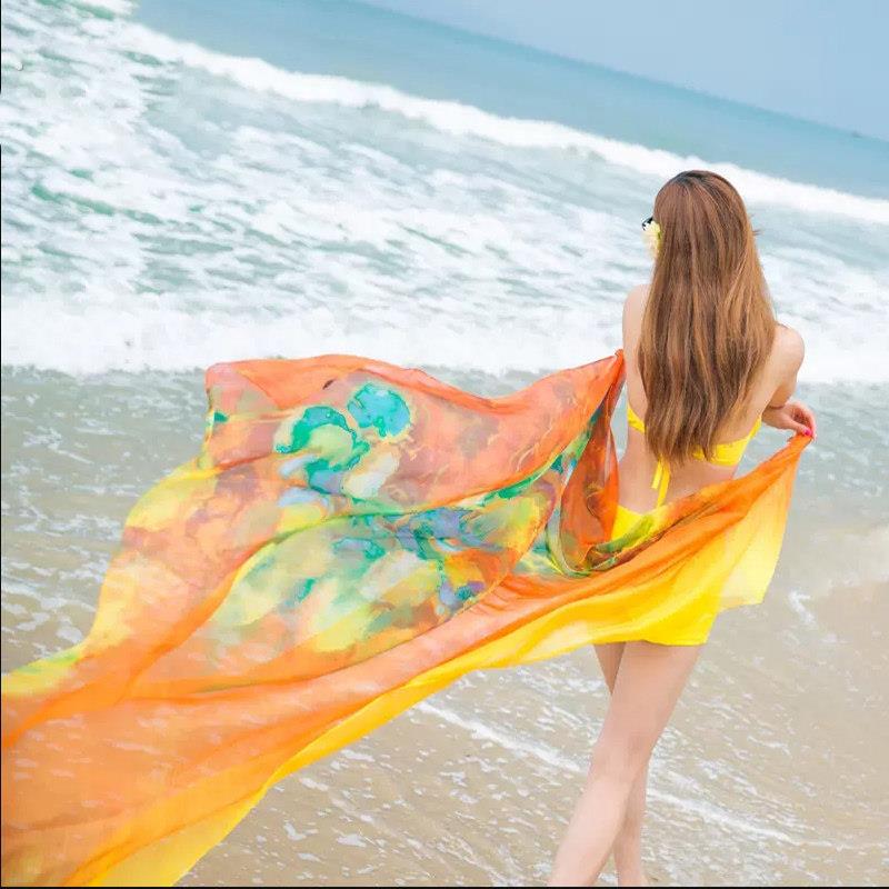 沙滩巾女海边防晒大披肩泳衣外搭夏季丝巾纱巾游泳衣外披纱可下水