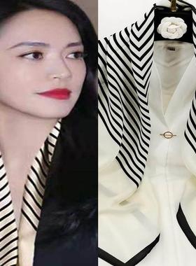 百搭高级感新款红色拼接丽锦缎丝巾方巾职业小领巾+系法教程