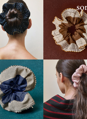 sorbet《冬日夜曲》高级感花边格纹法式小香风大肠发圈绳头花饰