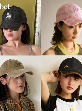 sorbet刺绣狗蝴蝶结碱水可颂牛仔棒球帽软顶鸭舌帽子防晒遮阳休闲