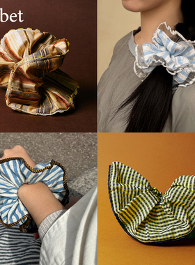 sorbet蓝白条纹蕾丝花边高级感大肠发圈设计港风头花复古清新法式