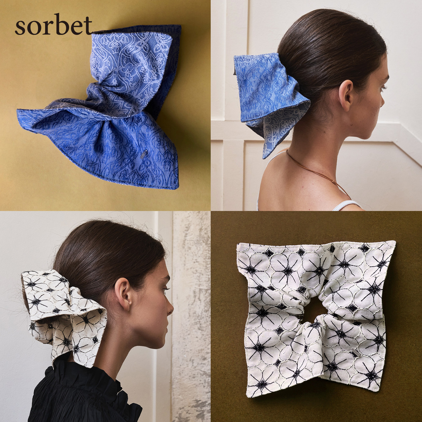 sorbet刺绣提花手帕方形发圈高级