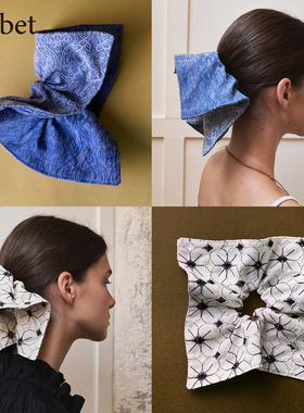 sorbet《刺绣提花》方巾手帕方形发圈高级感牛仔法式大肠发饰头绳