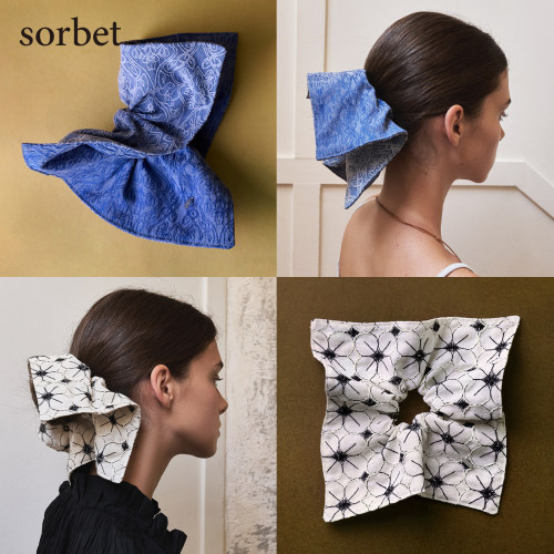 sorbet刺绣提花手帕方形发圈高级