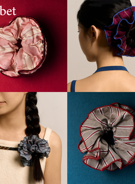 sorbet《莓果条纹》高级感法式复古设计慵懒风大肠发圈饰绳头花边