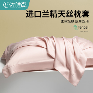 家用真丝枕头套粉色夏季 天丝枕套一对装 高级感枕芯内胆套48cmx74
