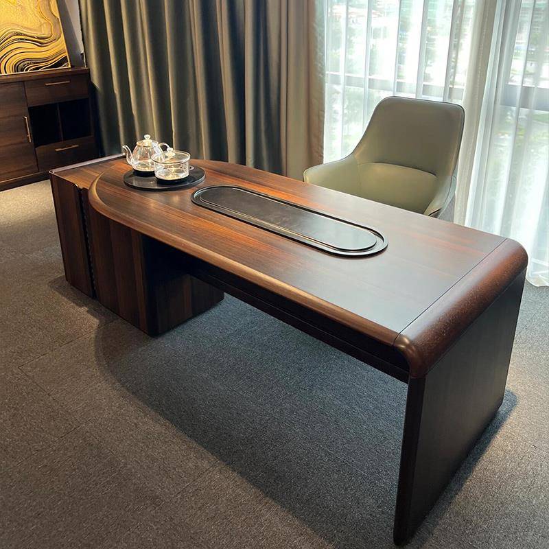 新中式黑胡桃木茶桌烧水壶一体嵌入式2025新款高端办公室实木茶台