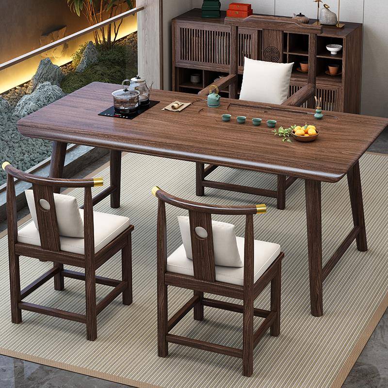 阳台实木大板茶桌椅组合客厅家用茶几办公室泡茶台小户型喝茶桌子