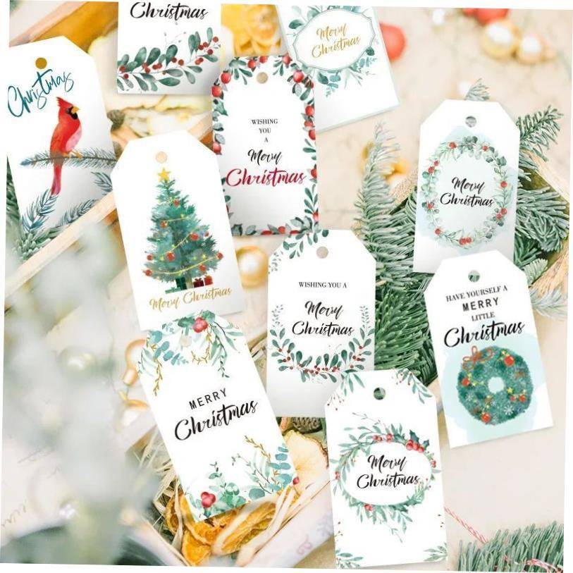 50pcs Merry Christmas Kraft Paper Tag Christmas Gift Hanging