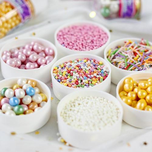 烘焙蛋糕装饰金色银色白色糖珠糖针可食用糖果马卡龙色糖果装饰