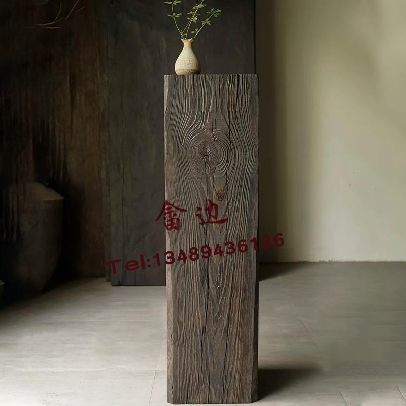 侘寂风碳化木桩原木边几摆件花架民宿酒店设计师方形木墩创意矮凳