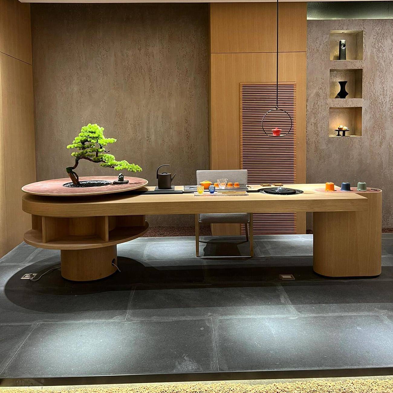 新中式茶桌椅组合流水茶桌茶台北美黑胡桃木现代简约禅意办公茶几