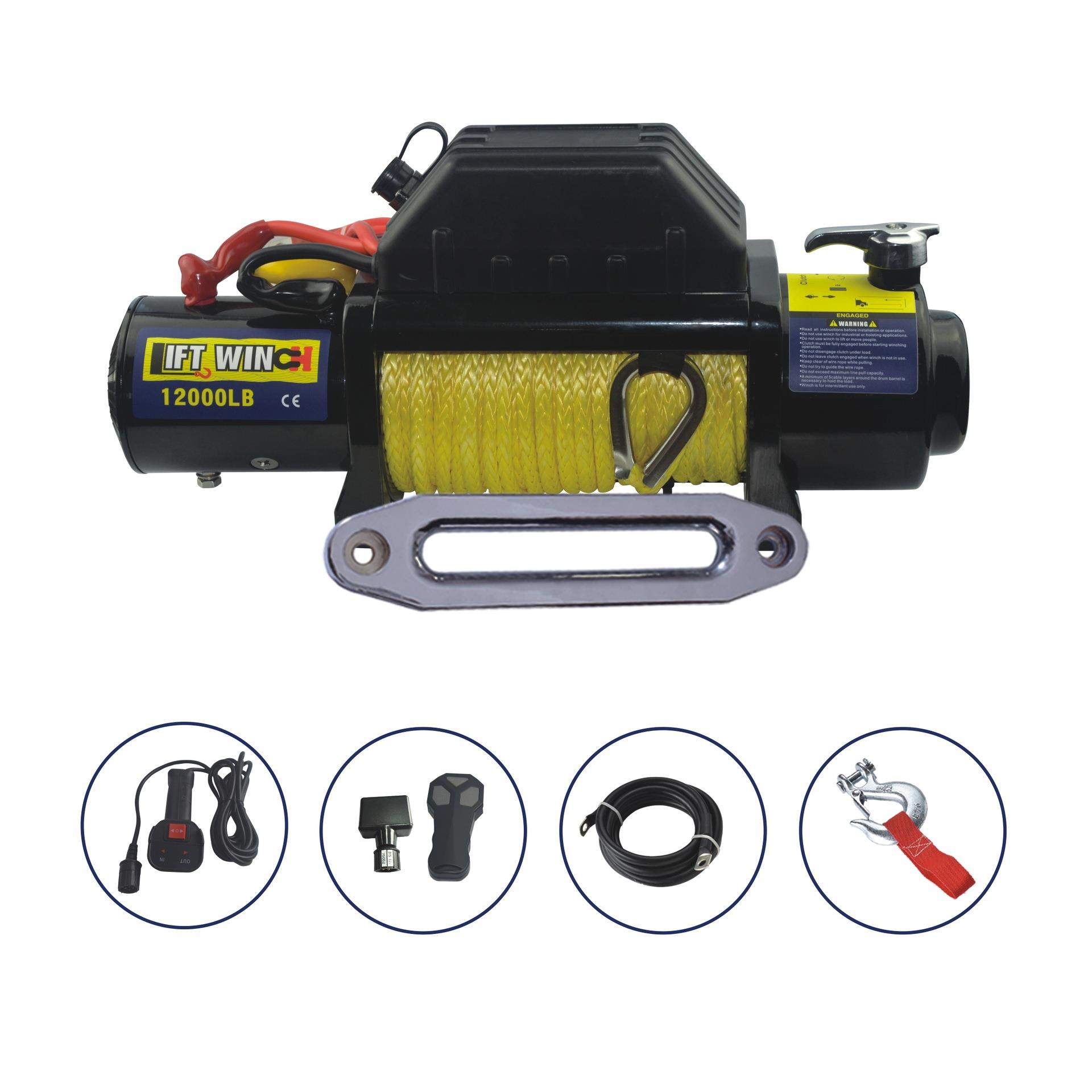 厂家直供电动绞盘12000磅带尼龙绳12v/24v绞盘汽车绞盘