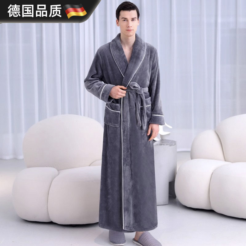 德国睡衣男士睡袍长款秋冬季珊瑚绒加厚加绒法兰绒浴袍加大码浴衣