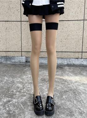 红边过膝丝袜红色拼接长筒袜子大腿袜超薄款筒性感黑丝Sy