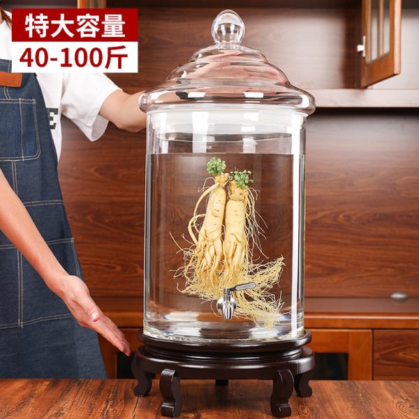 加厚玻璃酒缸50斤100斤大号泡酒玻璃瓶高档密封大口密封罐带龙头