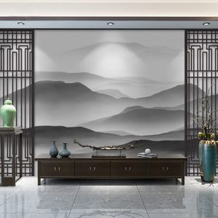 3d大气电视背景墙壁纸客厅山水画壁布假屏风茶室墙纸无纺布 新中式