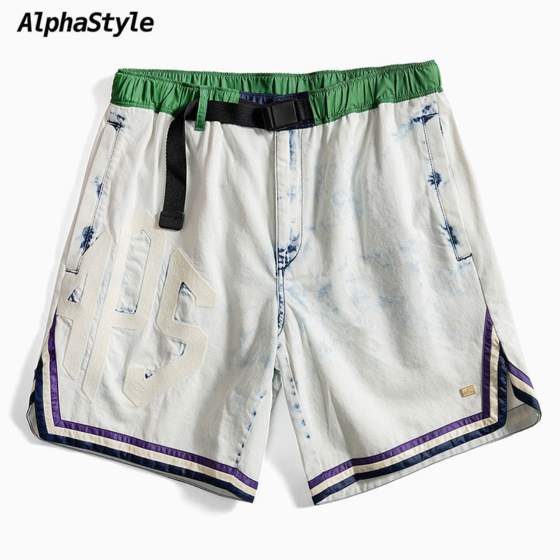 夏季拼色休闲纯棉短裤复古做旧