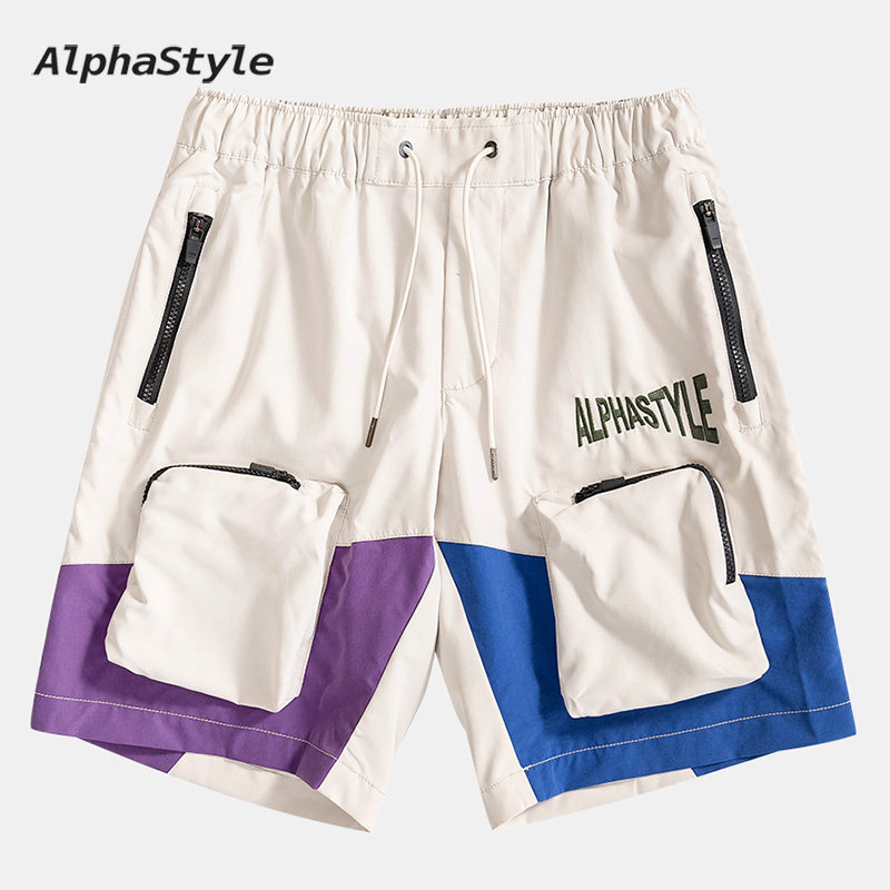 AlphaStyle夏季拼接短裤设计男女