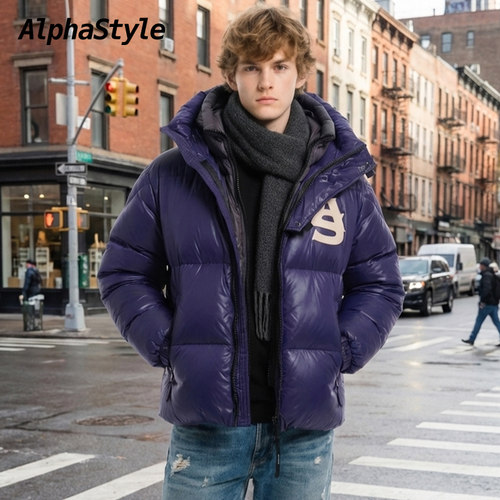 Alphastyle冬季双层帽短款羽绒服