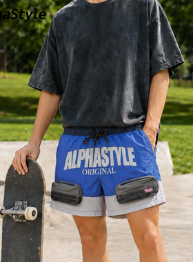 【明星同款】 AlphaStyle夏季拼接撞色休闲短裤多口袋设计男女