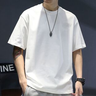 纯棉重磅宽松潮牌圆领白色内搭打底男体恤 新款 纯色短袖 t恤男夏季