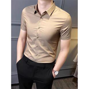 新款 夏季 职业商务休闲正装 男士 韩版 短袖 修身 潮流免烫冰丝衬衣 衬衫