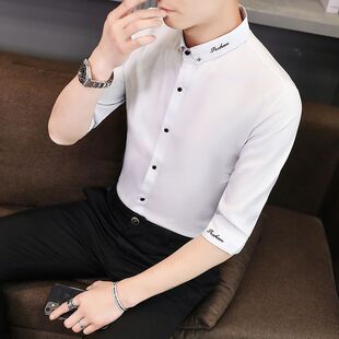 男士 免烫抗皱商务五分袖 中袖 男潮流帅气七分袖 青年衬衣男 衬衫 夏季