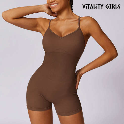 Vitality Girls美背连体瑜伽服带胸垫低胸聚拢连体衣收腹紧身服女