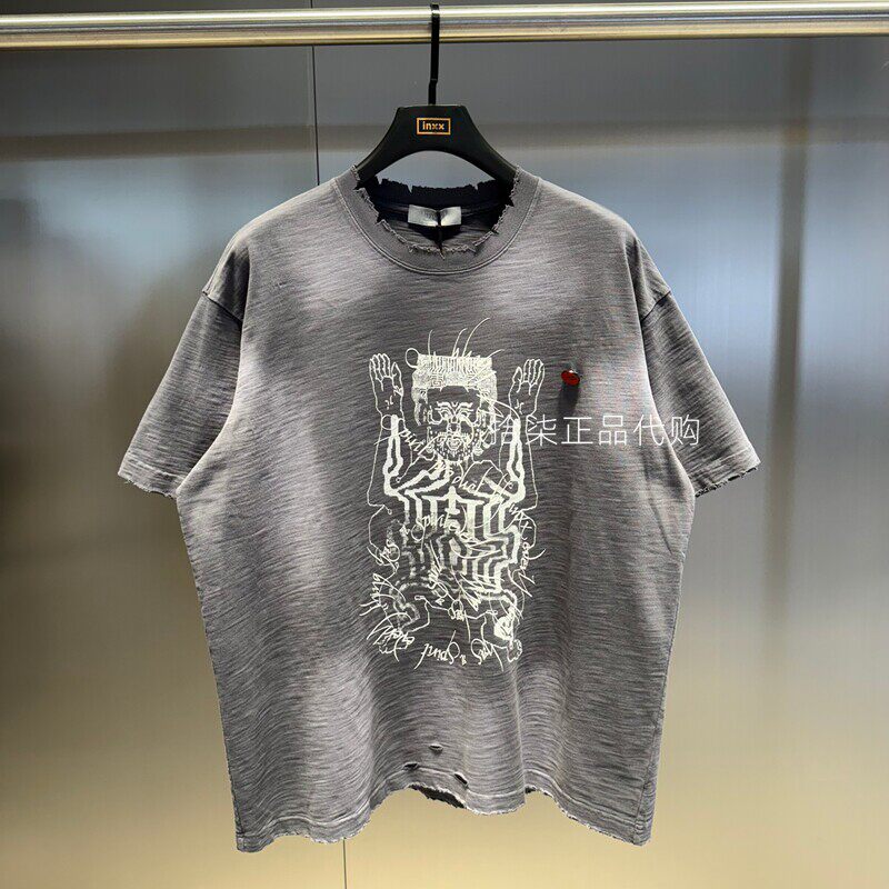 INXX专柜正品2025夏款男女印花宽松破洞做旧短袖T恤XSF2010009