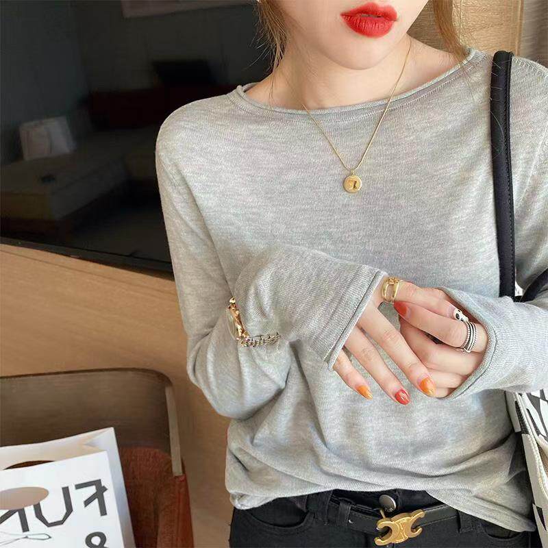 白色打底衫女春秋小香风内搭2025新款长袖圆领上衣秋冬毛衣针织衫