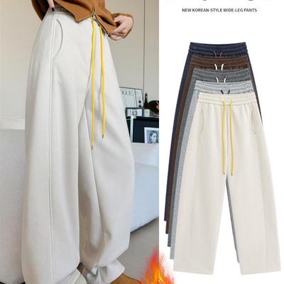 高克重加绒运动裤女秋冬新款宽松显瘦直筒裤卫裤小个子美式阔腿裤