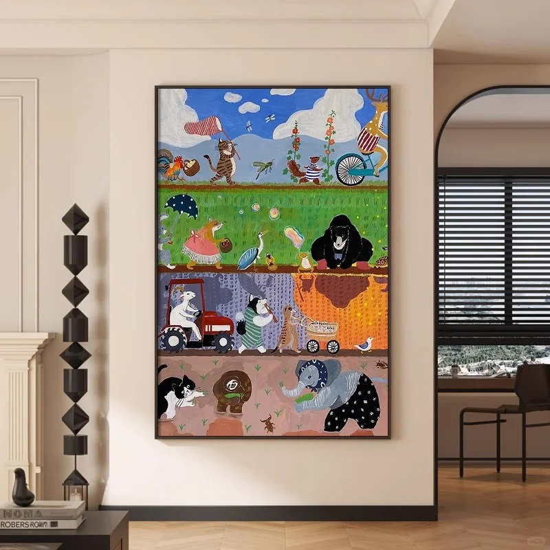 马蒂斯风装饰画法式复古艺术客厅玄关入户画走廊客厅动物儿童挂画图片