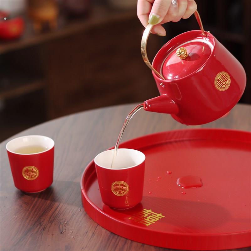 敬茶杯茶壶茶具喜庆红色套装新人改口杯子陶瓷杯婚礼敬茶陪嫁用品