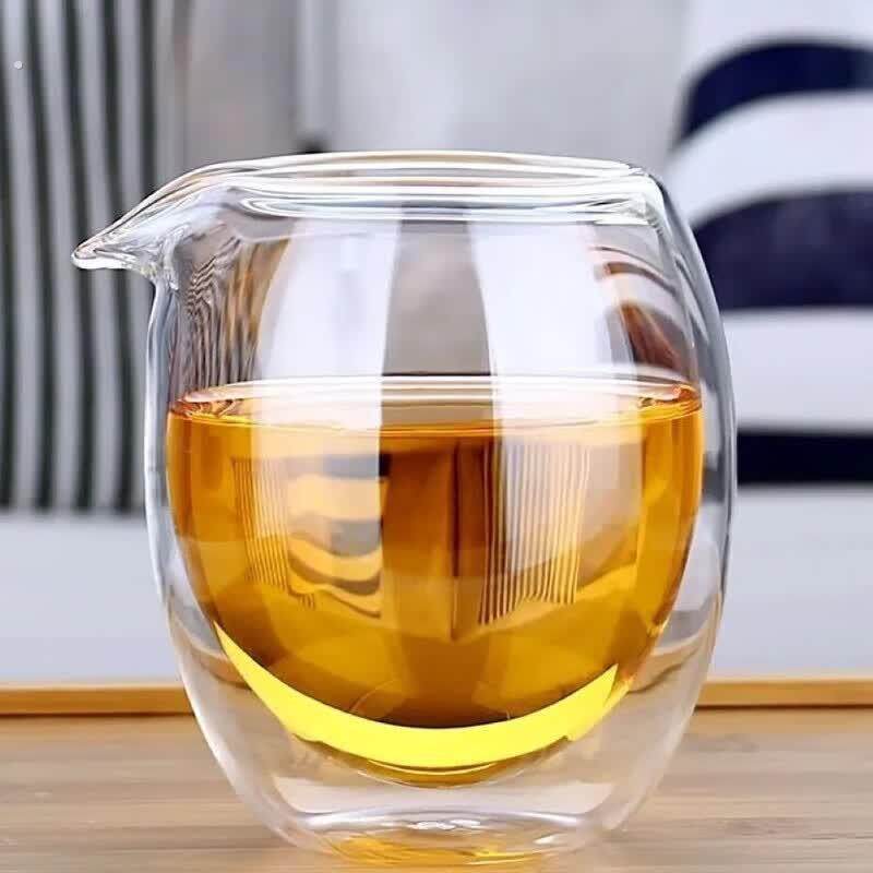 槐安双层隔热公道杯 分茶器 加厚玻璃公杯 玻璃茶杯 保温公道杯
