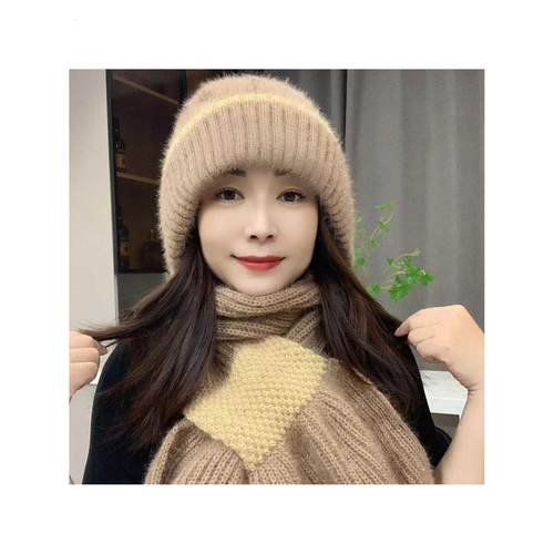 2025新款风雪帽围巾帽子一体女冬季保暖针织加绒保暖帽子围脖套装