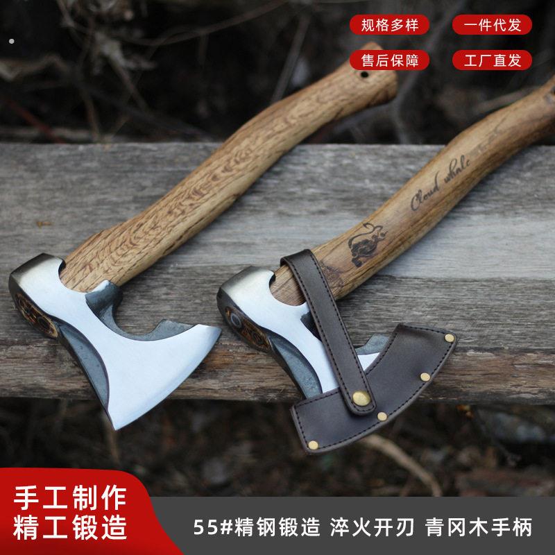 斧头木柄把手工精钢锻打龙啸斧青冈木柄户外斧头劈柴砍树露营砍骨