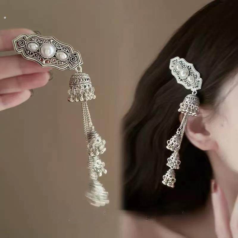 蒙古复古重工流苏铃铛发夹高级感时尚发饰女侧边夹刘海夹发卡