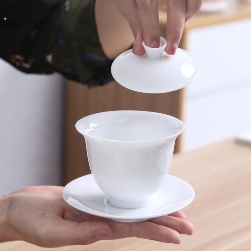 德化茶具玉泥高白瓷盖碗不烫手大号功夫三才陶瓷茶碗茶杯碗敬茶杯