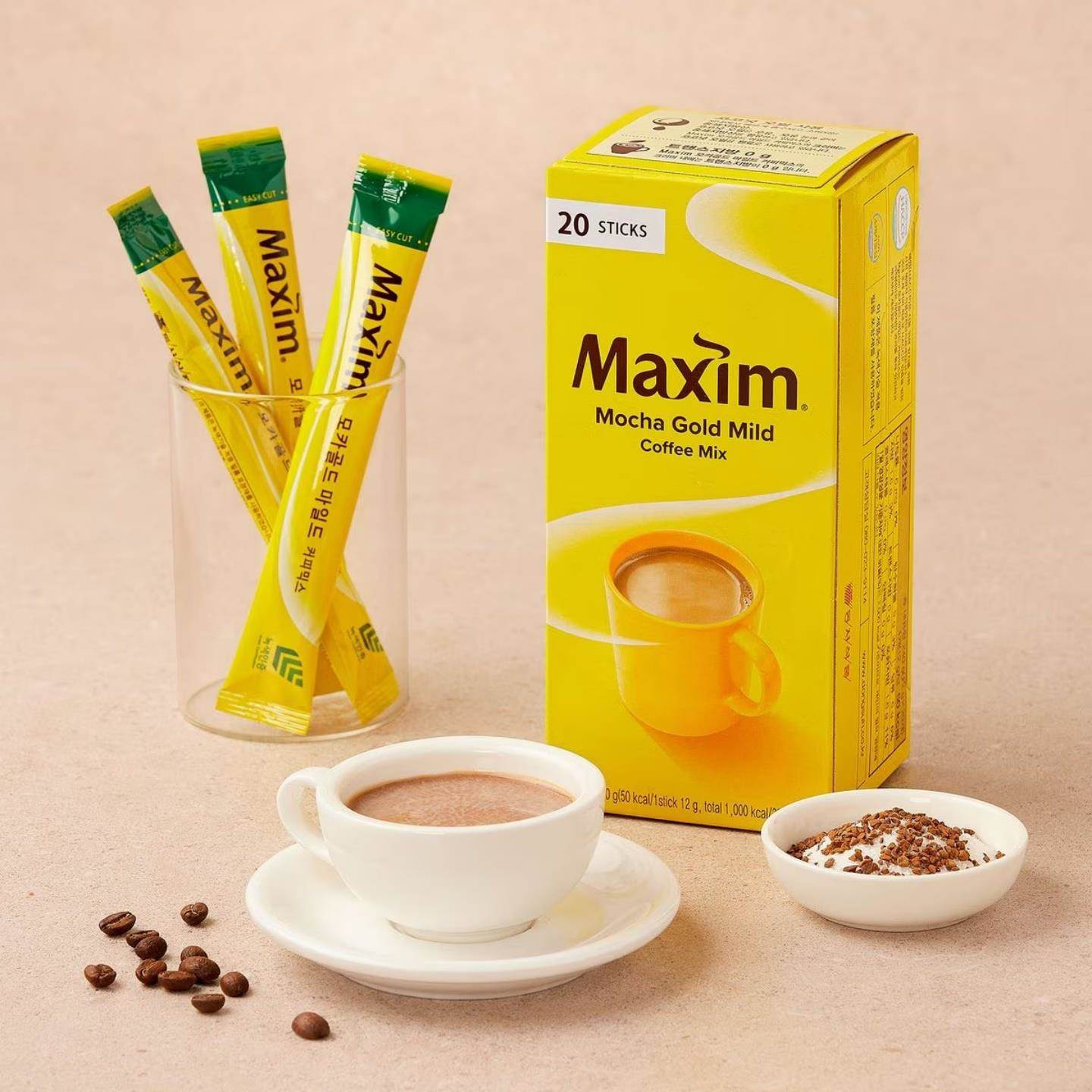 韩国进口麦馨maxim咖啡摩卡减糖牛奶雪顶金牌三合一速溶咖啡拿铁