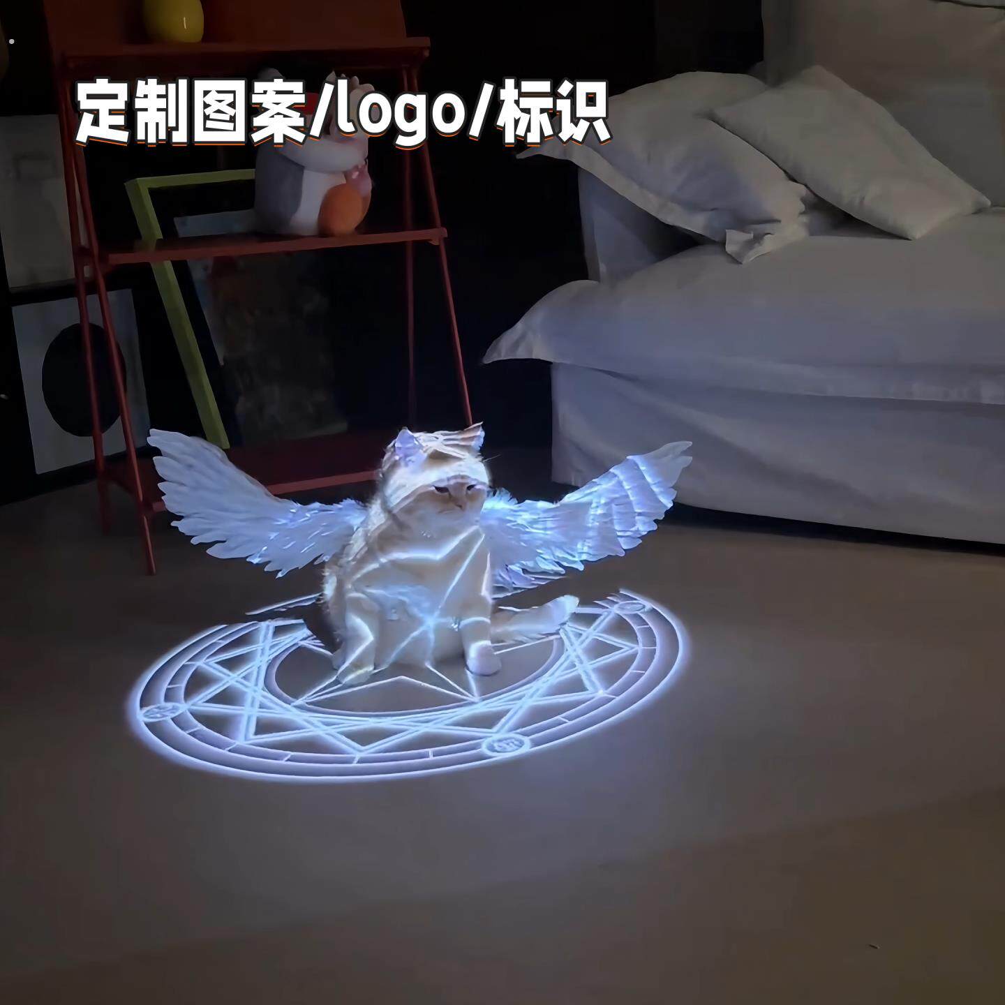 百变小猫魔法阵旋转投影灯入户感应氛围迎宾灯车载猫咪出片装饰灯
