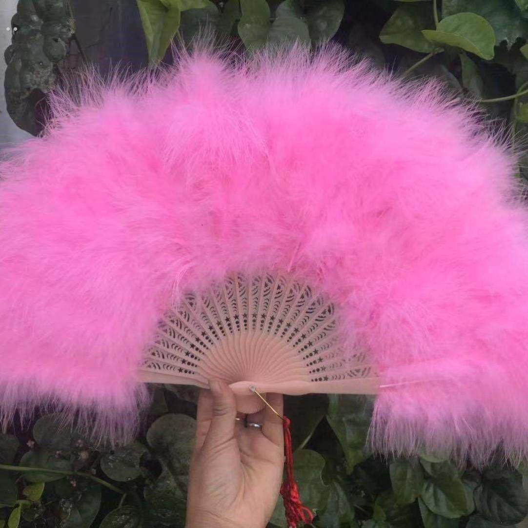 2025新款腮红色羽毛折扇流苏绒毛扇巨型扇子宫廷古风扇表演舞蹈