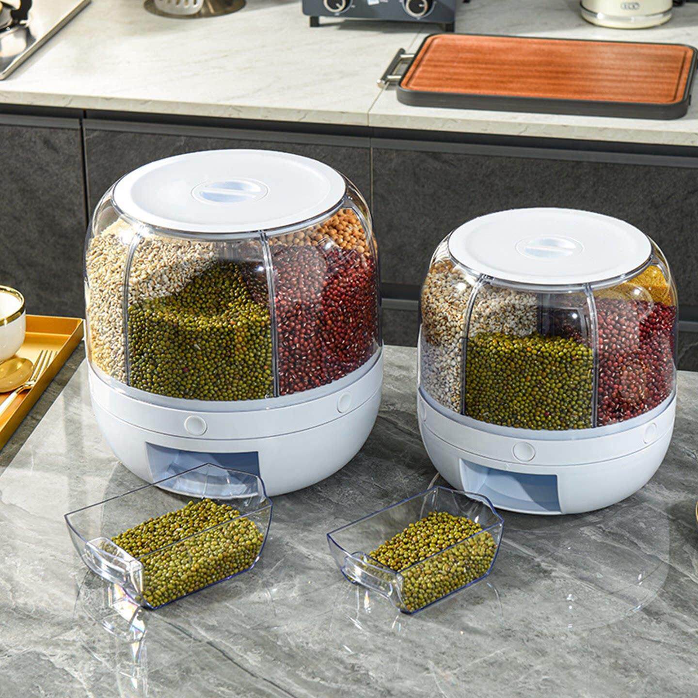 五谷杂粮收纳盒旋转储物分格密封罐分隔储存粮食家用米桶厨房神器