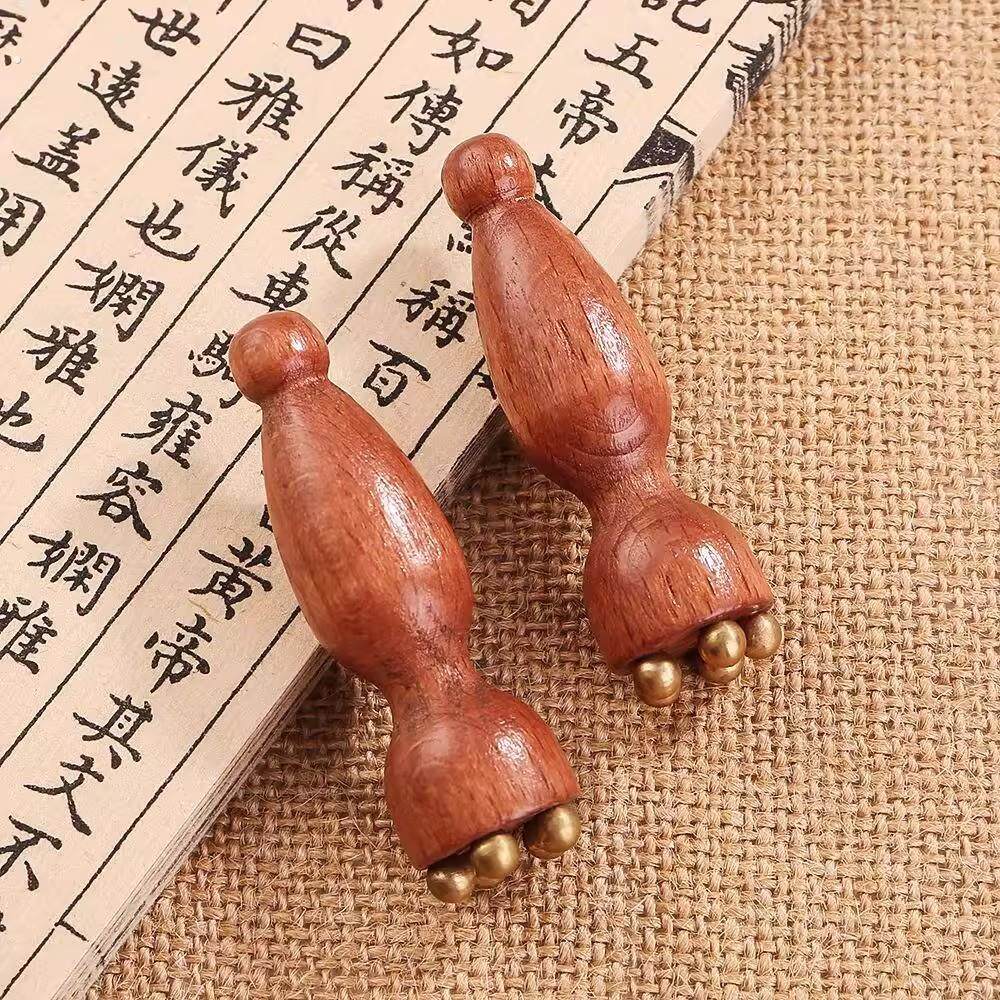 实木葫芦按摩穴位棒循环型铜珠装饰小巧便携按摩器