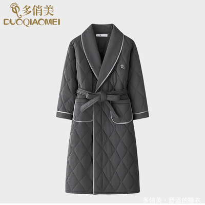 睡袍男秋冬季纯棉夹棉加厚长袖长款睡衣冬款保暖家居服一体式浴袍