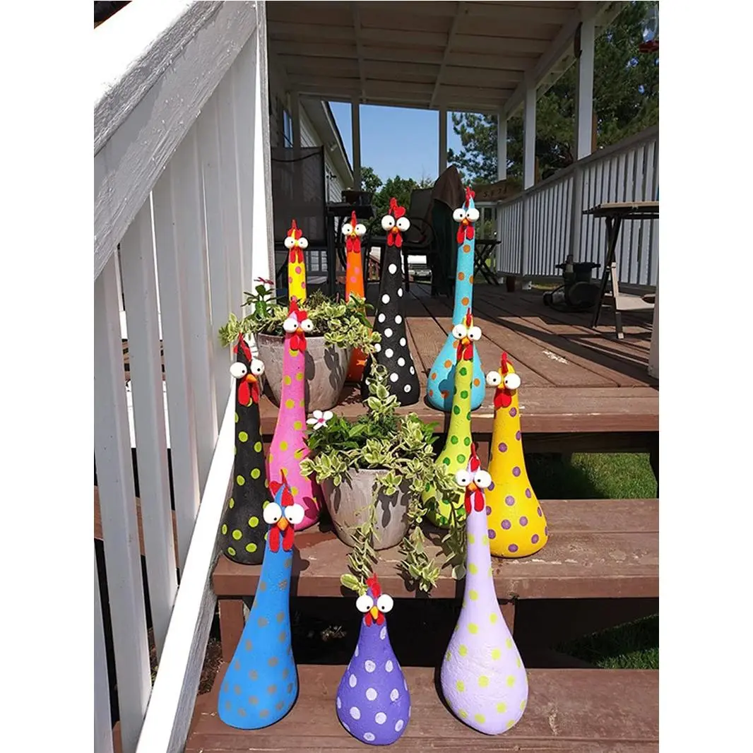 愚蠢呆滞的彩色鸡树脂 居家装饰斗彩鸡多色 装饰品