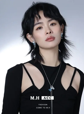 清新蓝色与手可调节项链配饰女秋冬高级感锁骨链时尚个性项饰