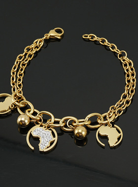 欧美新款不锈钢金色手链女 18K百搭钛钢手链首饰