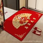 马年入户门垫卡通喜庆进门脚垫新年装 饰垫子2026年水晶绒地垫门口
