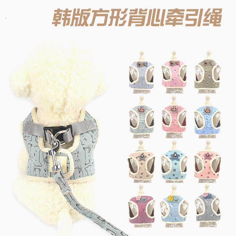 跨境新款狗狗猫咪牵引绳胸背带宠物方形胸背泰迪背心式牵引带厂家